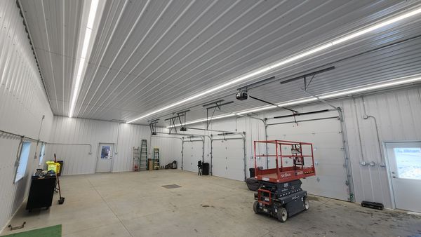 Large shop interior with long LED strip lighting